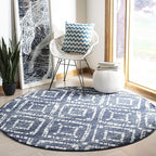 SAFAVIEH Adirondack Collection 3' Round Navy/Ivory ADR131N Diamond Distressed Non-Shedding Living Room Bedroom Area Rug