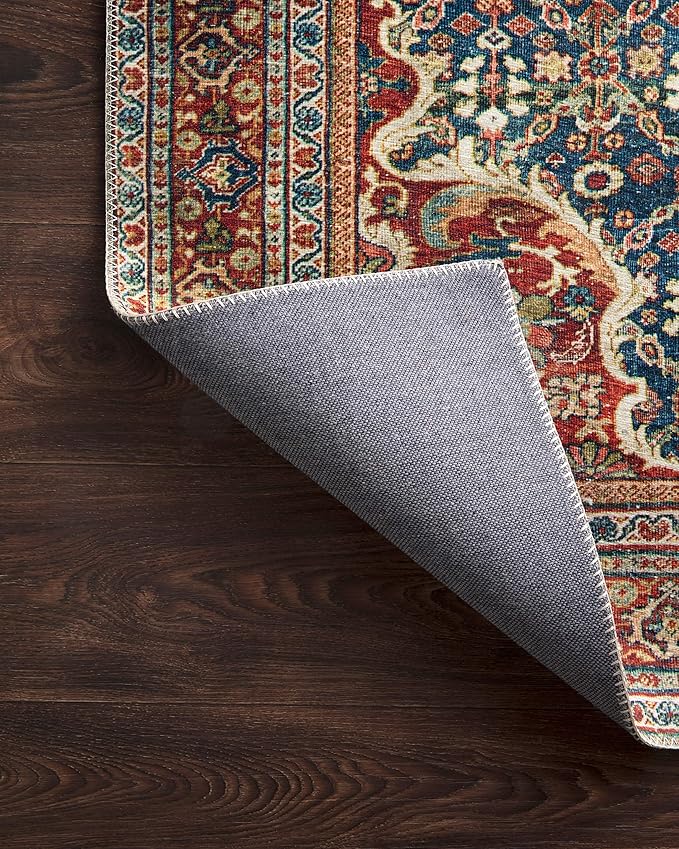 Loloi Layla Collection LAY-09 Cobalt Blue/Spice 5'-0" x 7'-6" .13" Thick Area Rug, Soft, Durable, Vintage Inspired, Distressed, Low Pile, Non-Shedding, Easy Clean, Printed, Living Room Rug