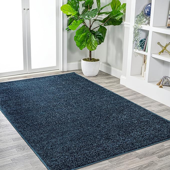 Eyely UES100C-14 Supersoft Haze Solid Low-Pile Indoor Area Rug, Coastal, Bohemian, Minimalist, Classic, Casual for Bedroom,Kitchen,Living Room,Non Shedding,Easy-Washing, Blue, 10 X 14
