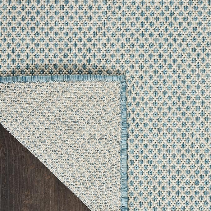 Nourison Home Courtyard Ivory Aqua 2'2" x 8' Area Rug - Easy Clean, Non Shedding, Bed Room, Living Room, Dining Room, Kitchen (8' Runner)