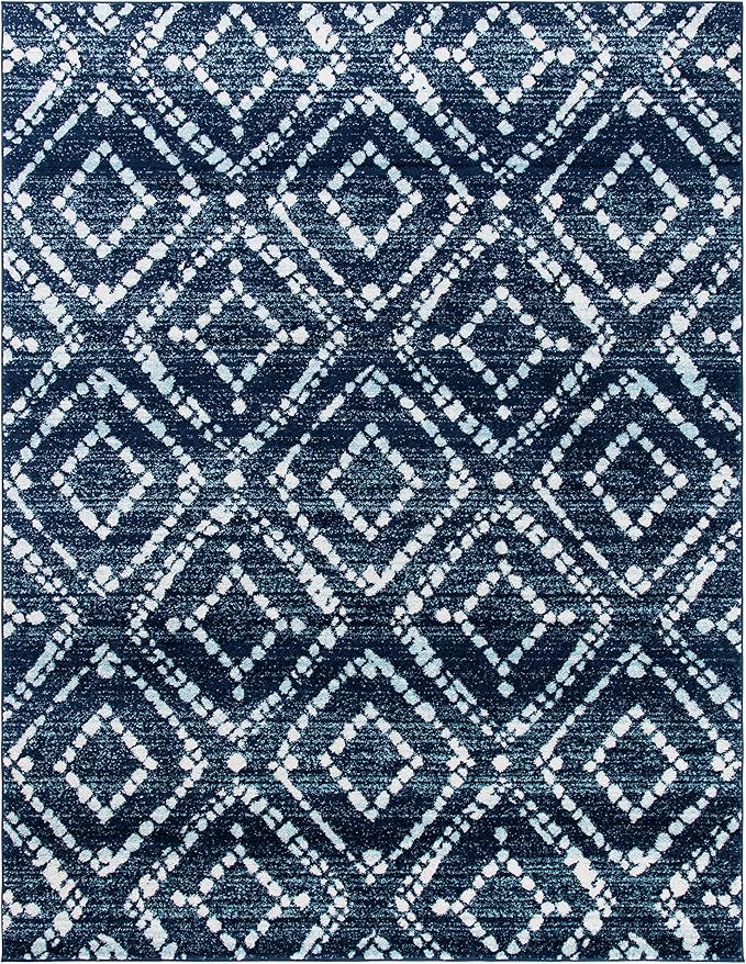 SAFAVIEH Adirondack Collection Area Rug - 10' x 14', Navy & Ivory, Modern Diamond Distressed Design, Non-Shedding & Easy Care, Ideal for High Traffic Areas in Living Room, Bedroom (ADR131N)