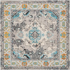 SAFAVIEH Monaco Collection Area Rug - 6'7" Square, Grey & Light Blue, Boho Chic Medallion Distressed Design, Non-Shedding & Easy Care, Ideal for High Traffic Areas in Living Room, Bedroom (MNC243G)