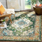 SAFAVIEH Monaco Collection Accent Rug - 2' x 3', Forest Green & Light Blue, Boho Medallion Distressed Design, Non-Shedding & Easy Care, Ideal for High Traffic Areas in Living Room, Bedroom (MNC243F-2)