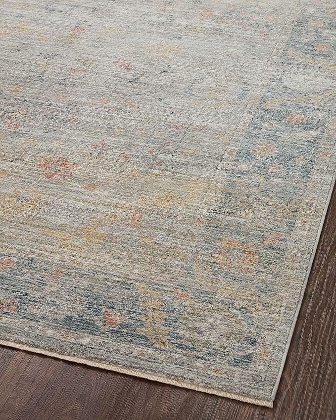 Loloi Magnolia Home by Joanna Gaines Millie Collection MIE-04 Slate/Multi 7'-10" x 7'-10", .25" Pile Height, Round Area Rug