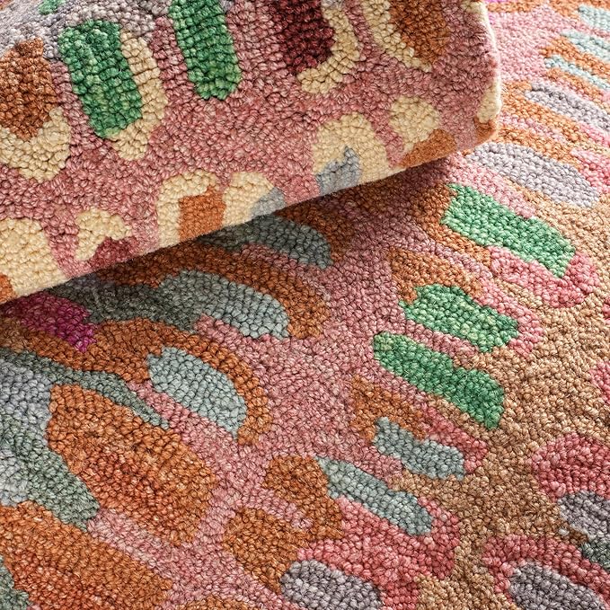 Dash & Albert Paint Chip Stone Hand Micro Hooked Wool Rug, 9.5 X 13.5 Feet, Multicolored/Pink Geometric Pattern