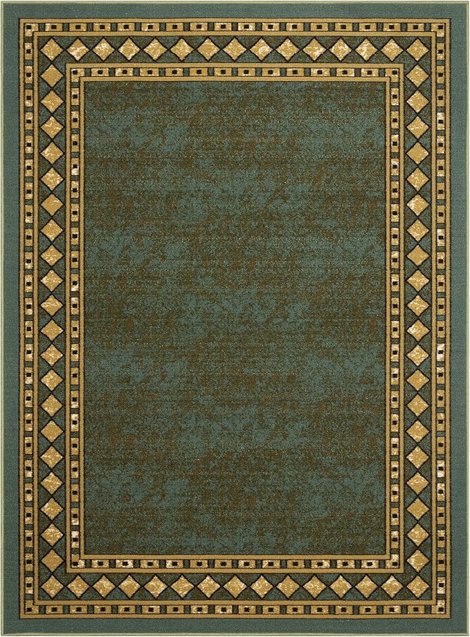 Antep Rugs Alfombras Modern Bordered 3x5 Non-Skid (Non-Slip) Low Profile Pile Rubber Backing Indoor Area Rugs (Green, 3' x 5')