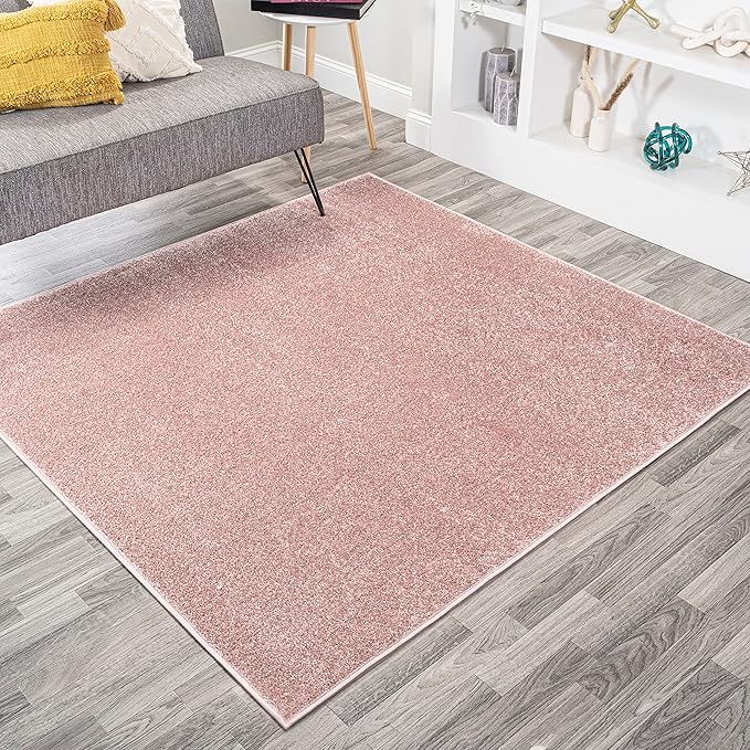 Eyely UES100P-7SQ Supersoft Haze Solid Low-Pile Indoor Area Rug, Coastal, Bohemian, Minimalist, Classic, Casual for Bedroom,Kitchen,Living Room,Non Shedding,Easy-Washing, Pink, 7' Square