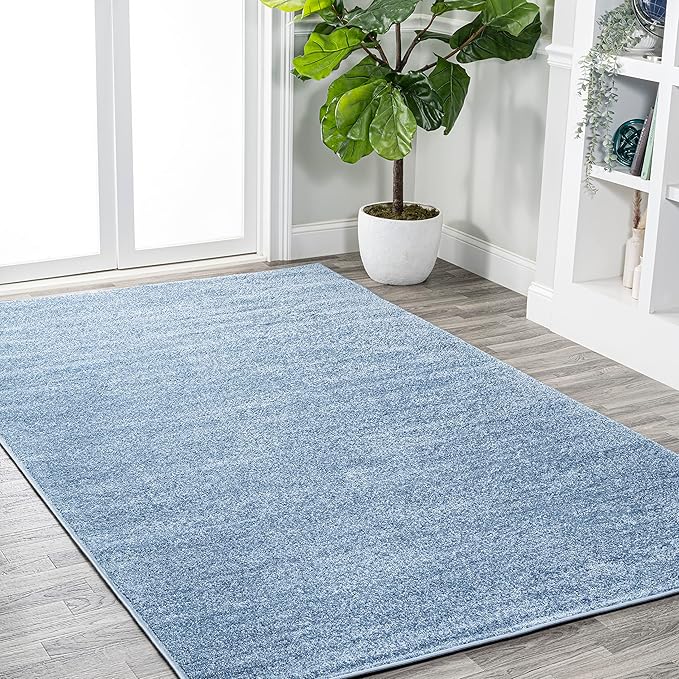 JONATHAN Y Haze Solid Low-Pile Classic Blue Indoor Area Rug 4x6, Coastal,Bohemian,Minimalist,Classic, Easy-Cleaning for Living Room,Bedroom,Kitchen,Pet Friendly,Non-Shedding (SEU100F-4)