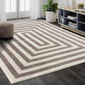 Abani Contemporary Area Rug, Contrasting Geometric Modern Stripe Symmetrical Living Room Carpet Rugs (Beige, 6' x 9')