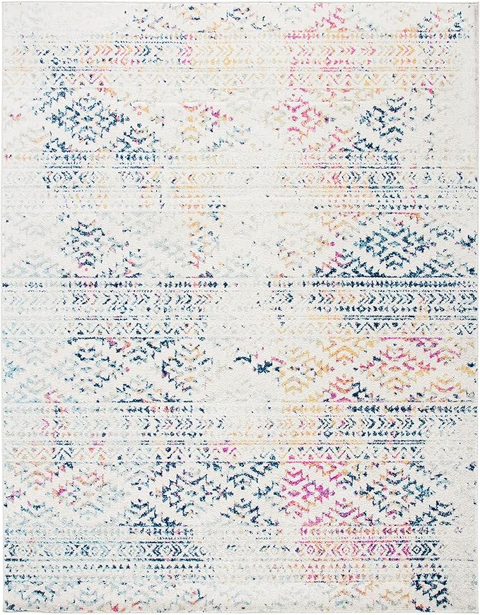 SAFAVIEH Area Rug 10x13 - Tulum Collection - Large - Ivory & Blue, Moroccan Boho Tribal Design, Non-Shedding & Easy to Clean, Ideal for Living Room, Bedroom, Dining Space (TUL272C)
