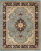 Well Woven Barclay Collection Medallion Kashan Light Blue 5x7 Area Rug - for Living Room, Bedroom, and Dining Room