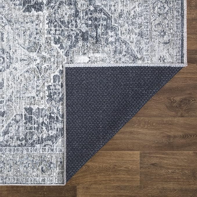 Bloom Rugs Caria Washable Non-Slip 5x7 Rug - Gray/Dark Blue Traditional Area Rug for Living Room, Bedroom, Dining Room, and Kitchen - Exact Size: 5' x 7'