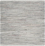 SAFAVIEH Rag Rug Collection Area Rug - 5' Square, Grey, Handmade Boho Stripe Cotton, Ideal for High Traffic Areas in Living Room, Bedroom (RAR121A)