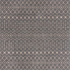 Unique Loom Outdoor Trellis Collection Area Rug - Tribal Trellis (10' 8" Square, Charcoal Gray/ Natural)