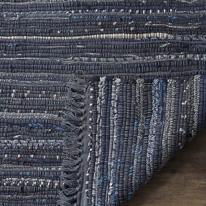 SAFAVIEH Rag Rug Collection Area Rug - 6' x 9', Ink & Multi, Handmade Boho Stripe Cotton, Ideal for High Traffic Areas in Living Room, Bedroom (RAR121C)