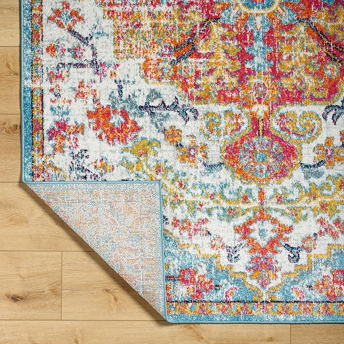 Livabliss Odelia Vintage Bohemian Area Rug,9' x 12'6",Orange/Aqua