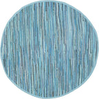 SAFAVIEH Rag Rug Collection Area Rug - 6' Round, Blue & Multi, Handmade Boho Stripe Cotton, Ideal for High Traffic Areas in Living Room, Bedroom (RAR121B)