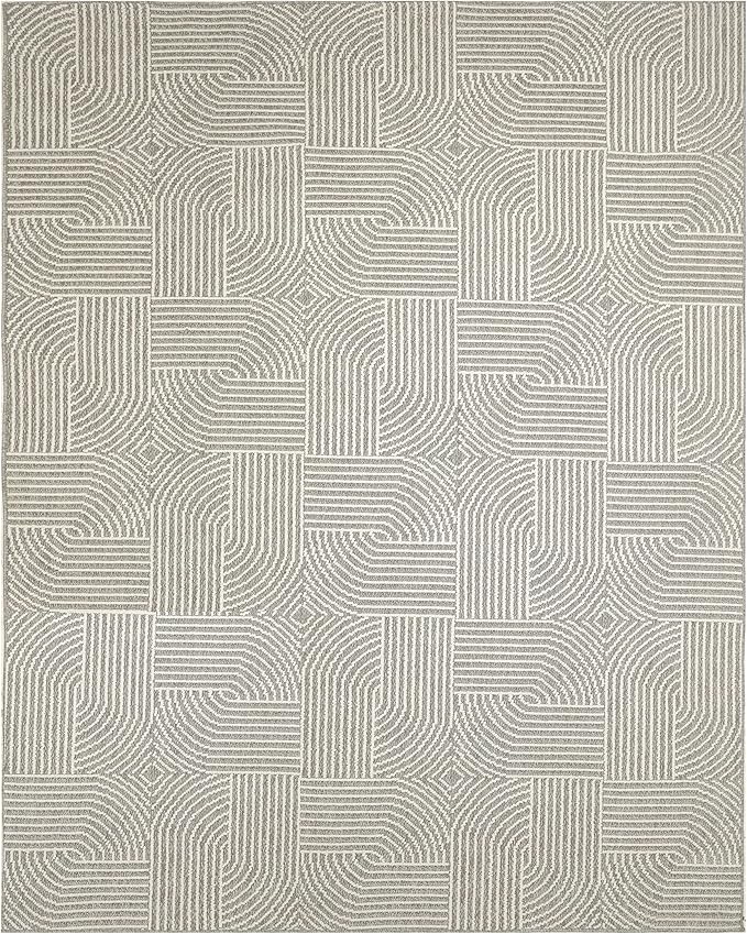 Nourison Home Textured Home Grey Ivory 7'10" x 9'10" Area Rug - Easy Clean, Non Shedding, Bed Room, Living Room, Dining Room, Kitchen (8' x 10')