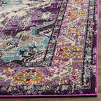 SAFAVIEH Monaco Collection Area Rug - 6'7" Square, Violet & Light Blue, Boho Chic Medallion Distressed Design, Non-Shedding & Easy Care, Ideal for High Traffic Areas in Living Room, Bedroom (MNC243L)