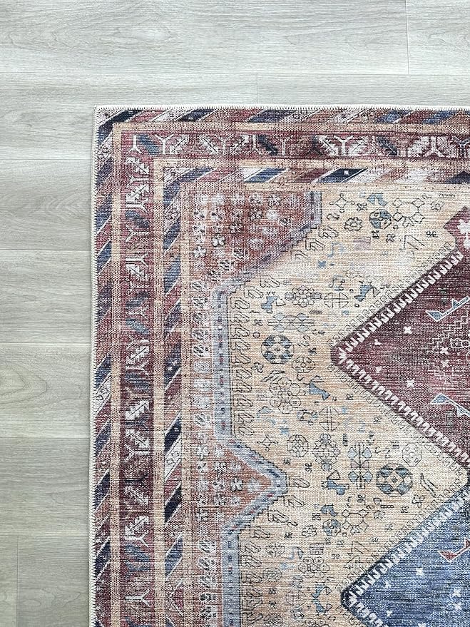 Fame Living Washable Area Rug, Modern Farmhouse, Vintage, Turkish, Bohemian, Distressed, Oriental, Traditional, Rugs for Living Room, Dining, Bedroom, Office, Entryway, Foyer, (863TT, 2' x 3')