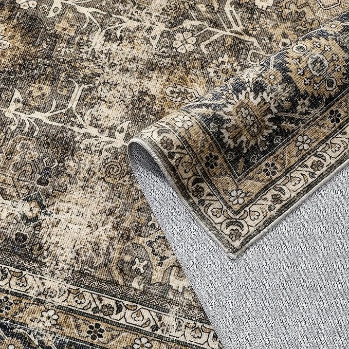 Brown Runner Rug 3x12 Vintage Area Carpet Hallway Long Indoor Kitchen Washable Living Room Low Pile Traditional Distressed Retro Accent Throw Rug Non Slip Laundry Bathroom Office Dining Room
