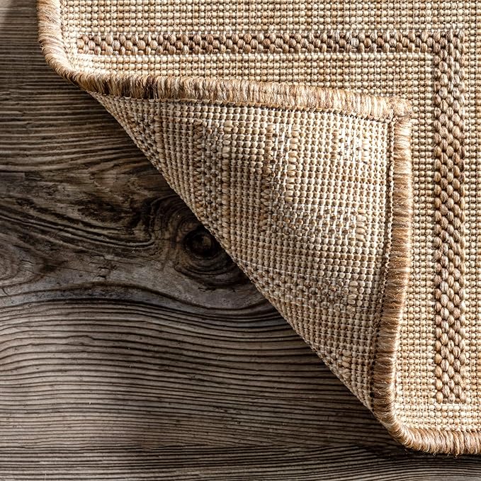 Nuloom Asha Light Brown/Ivory, 4' x 6', Casual, Striped Border, Soft and Cozy, High Traffic, Stain Resistant, Easy Clean, Durable Area Rug for Indoor/Outdoor Patio, Deck, Porch, Garden, Courtyard