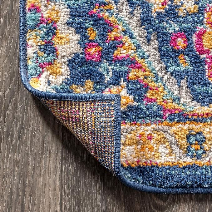 JONATHAN Y Boho Vintage Blue/Multi 3x3 Square Area Rug, Bohemian Flair Medallion, Floral Easy-Cleaning High Traffic for Living Room, Bedroom, Kitchen, Pet-Friendly, Non Shedding (BMF106A-3SQ)
