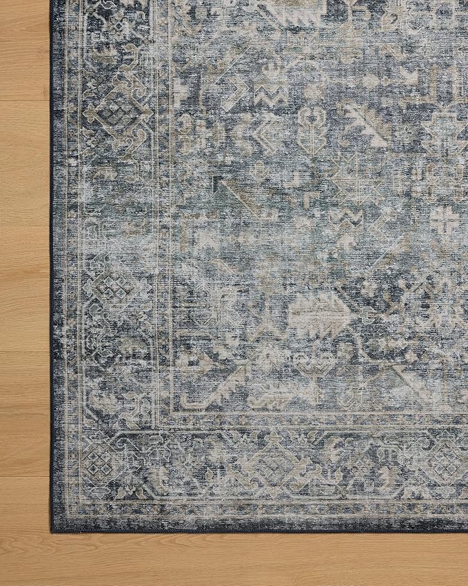 Loloi Amber Lewis Josie Collection JOS-01 Ocean/Natural 2'-6" x 7'-6", .13" Pile Height, Low Profile, Machine Washable, Runner Rug