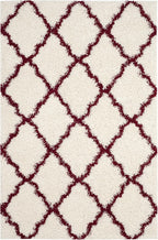 SAFAVIEH Dallas Shag Collection Area Rug - 5'1" x 7'6", Ivory & Red, Trellis Design, Non-Shedding & Easy Care, 1.5-inch Thick Ideal for High Traffic Areas in Living Room, Bedroom (SGD257R)