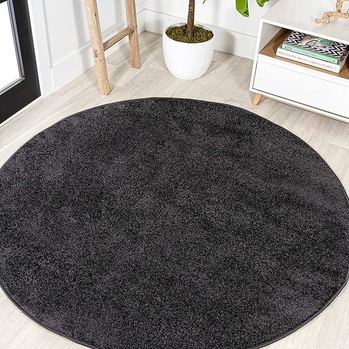 JONATHAN Y Haze Solid Low-Pile Black 6' Round Indoor Area Rug, Coastal,Bohemian,Minimalist,Classic, Easy-Cleaning for Living Room,Bedroom,Kitchen,Pet Friendly,Non-Shedding (SEU100I-6R)