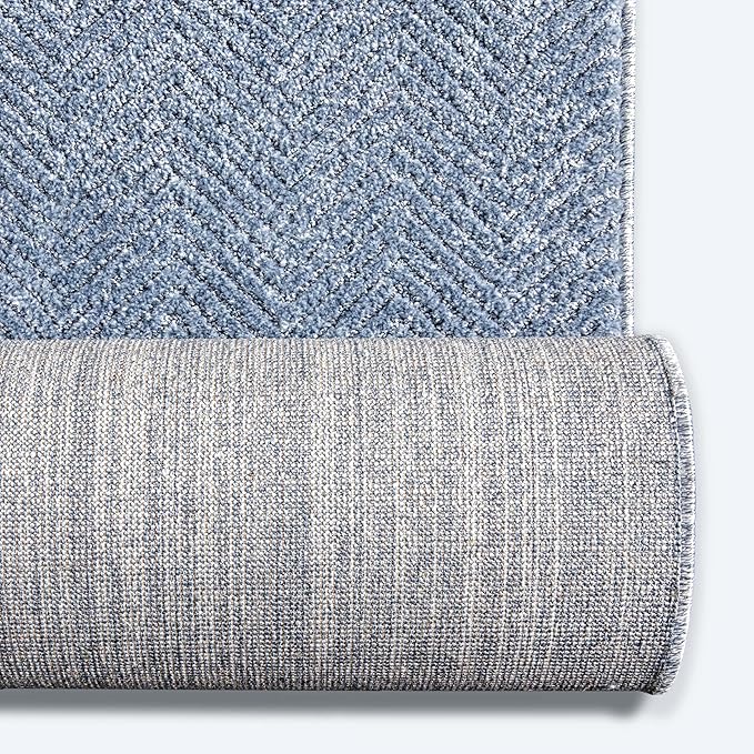 Well Woven Custom Size Hallway & Stair Runner- Harlow Pompeii Light Blue 31 Inches Wide x 3 Feet Long Runner (31" x 3') Runner Rug - Modern Chevron Pattern, Ultra-Soft, Easy-Clean