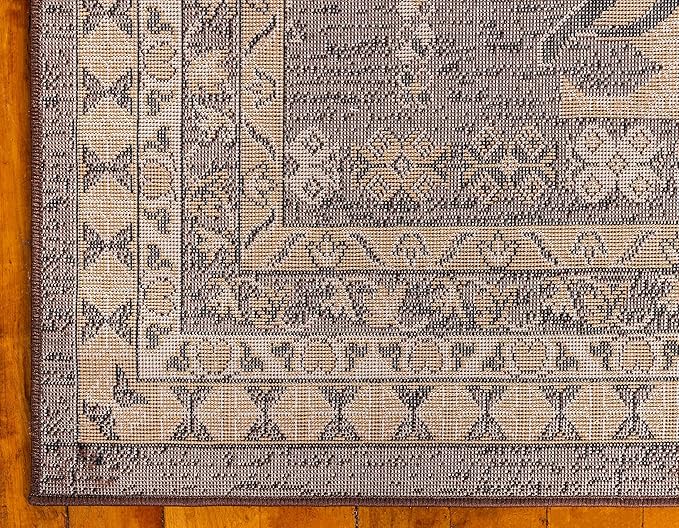 Unique Loom Taftan Collection Border Geometric Tribal Inspired Design Area Rug (8' 0 x 10' 0 Rectangular, Brown/ Tan)
