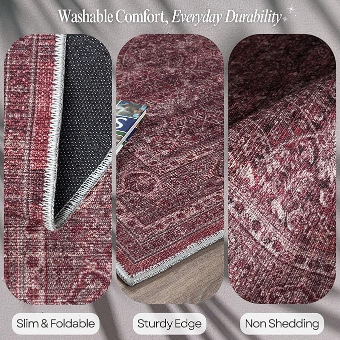 Fame Rugs Turkish Rug. Washable Vintage Oriental Antique Inspired Traditional Doormat Small Modern Area Rugs Luxury Entryway Entry Bedroom Bathroom Kitchen (395RR, 4'9 x 6'9)