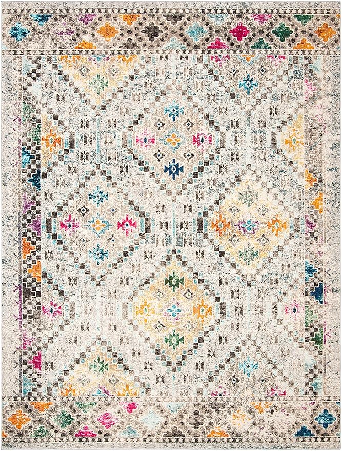 SAFAVIEH Madison Collection X-Large Area Rug - 12' x 18', Grey & Yellow, Boho Diamond Distressed Design, Non-Shedding & Easy Care, Ideal for High Traffic Areas in Living Room, Bedroom (MAD418F)