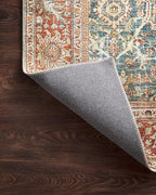 Loloi Layla Collection LAY-04 Ocean/Rust 7'-6" x 9'-6" .13" Thick Area Rug, Soft, Durable, Vintage Inspired, Distressed, Low Pile, Non-Shedding, Easy Clean, Printed, Living Room Rug