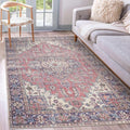GLN Rugs Traditional Collection - Machine Washable Area Rug, Traditional Washable, Non Slip, Low Pile Chenille Rug, Living Room, Bedroom, Kitchen Rug (5' x 7' Multi Blue)