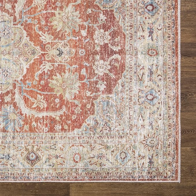 Bloom Rugs Washable Non-Slip 10x14 Rug - Orange/Olive Beige Traditional Oriental Area Rug for Living Room, Bedroom, Dining Room, and Kitchen - Exact Size: 10' x 14'