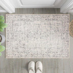 Gray Entryway Area Rug 2x3 Door Mat Machine Washable Kitchen Vintage Distressed Non Slip Carpet Indoor Grey Retro Floral Accent Throw Small Rug for Bathroom Office Bedroom Dining Living Room