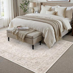 HUGEAR Area Rug 8x10 Vintage Beige Machine Washable Living Room Rugs Thin Neutral Floral Vacuumable Low Pile Carpet Bedroom Office Dining Room Laundry Room Non Slip Soft Lightweight