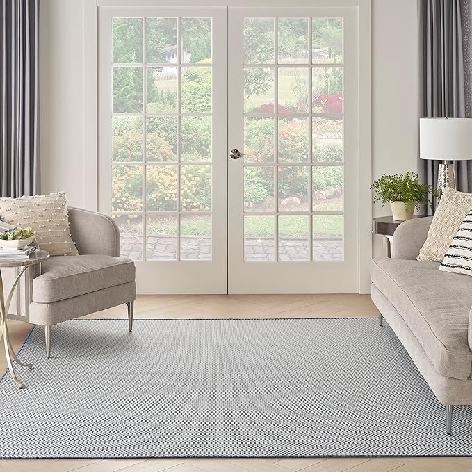 Nourison Home Courtyard Ivory Blue 8' x Square Area Rug - Easy Clean, Non Shedding, Bed Room, Living Room, Dining Room, Kitchen (8' x Square)