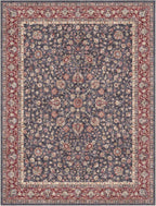 Well Woven Asha Rome Navy Blue Red 7'7" x 9'10" Area Rug - Oriental Floral Pattern, Easy Clean, Floor-Friendly Backing - for Living Room, Bedroom, and Dining Room