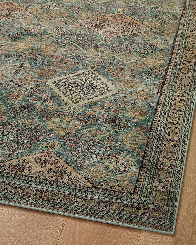 Loloi Magnolia Home by Joanna Gaines Sinclair Collection SIN-03 Turquoise/Multi 3'-6" x 5'-6", .25" Pile Height, Machine Washable, Accent Rug