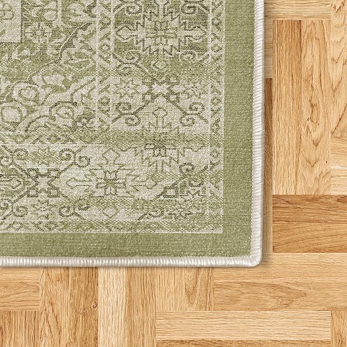 Ambesonne Victorian Decorative Rug, Floral Swirls Weathered Look Blooming Vintage Style Leaves Illustration, Quality Carpet for Bedroom Dorm and Living Room, 4' X 5' 5", Khaki Olive Green