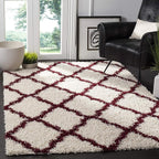 SAFAVIEH Dallas Shag Collection Area Rug - 4' Square, Ivory & Red, Trellis Design, Non-Shedding & Easy Care, 1.5-inch Thick Ideal for High Traffic Areas in Living Room, Bedroom (SGD257R)