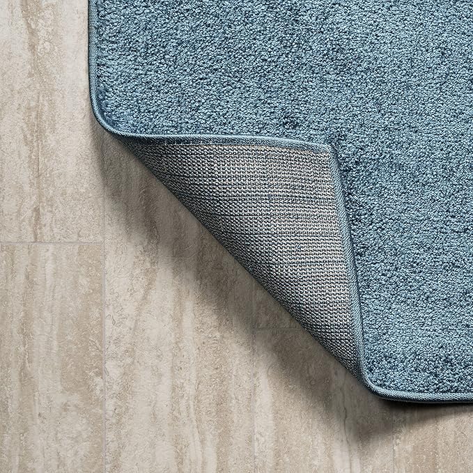 Eyely UES100H-7SQ Supersoft Haze Solid Low-Pile Indoor Area Rug, Coastal, Bohemian, Minimalist, Classic, Casual for Bedroom,Kitchen,Living Room,Non Shedding,Easy-Washing, Blue, 7' Square