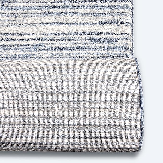 Well Woven Custom Size Hallway & Stair Runner- Harlow Delphi Blue 31 Inches Wide x 95 Feet Long Runner (31" x 95') Runner Rug - Modern Stripes Pattern, Ultra-Soft, Easy-Clean