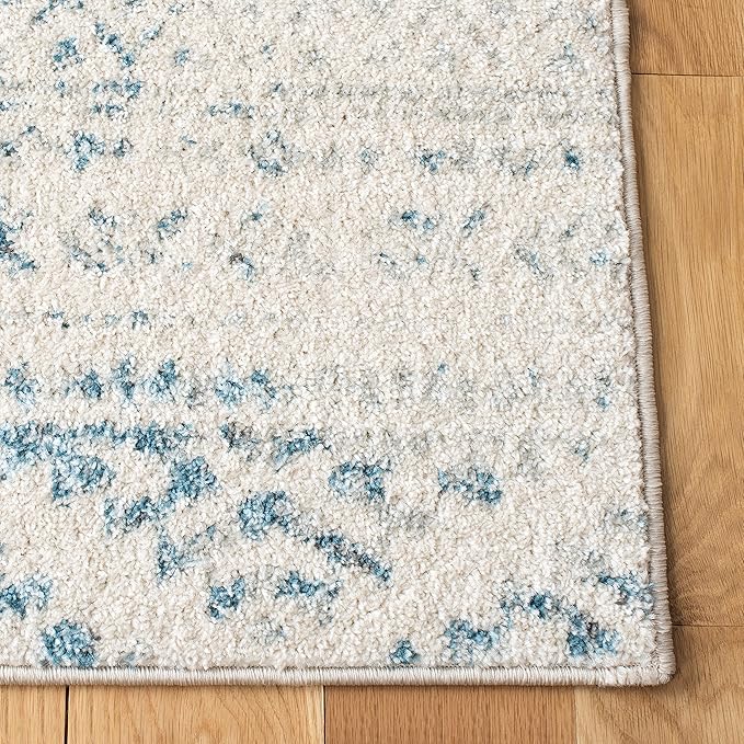 SAFAVIEH Tulum Collection Runner Rug - 2' x 8', Ivory & Turquoise, Moroccan Boho Tribal Design, Non-Shedding & Easy to Clean, Ideal for Living Room, Hallway, Foyer, Entryway, Bedroom (TUL272E)