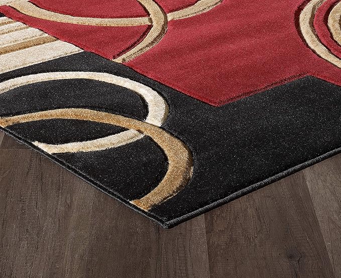 GLORY RUGS Area Rug Modern Soft Hand Carved Contemporary Floor Carpet with Premium Fluffy Texture for Indoor Living Dining Room and Bedroom Area (Dark Red, 8'x10')
