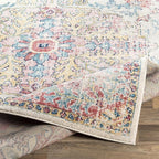Livabliss Area Rugs - 5x7 Odelia Vintage Boho Red Off-White Blue Area Rug for Living Room Bedroom - Floral Medallion Stain Resistant Carpet for Kitchen, Nursery, Office (5'3" x 7'3")