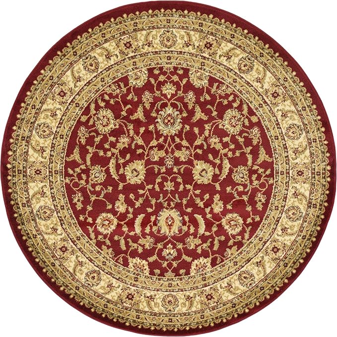 Unique Loom Voyage Collection Traditional Oriental Classic Intricate Design Area Rug (6' 0 x 6' 0 Round, Red/Gold)